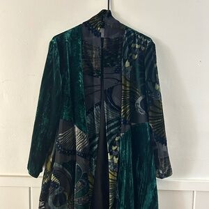 CHICOS jewel toned velvet open front kimono, size 2